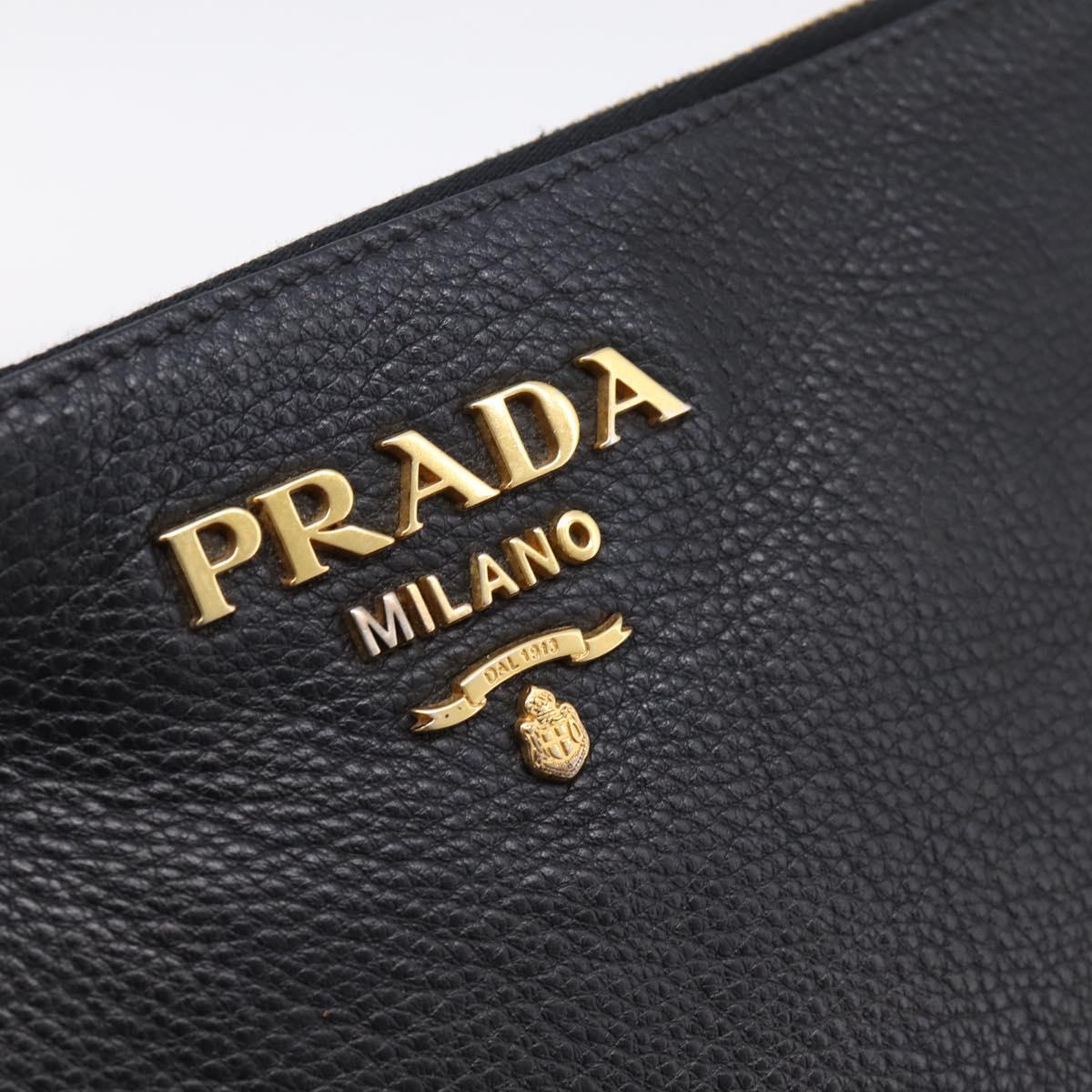 PRADA Clutch Bag Vittero Dino Leather Black Gold Auth 200490