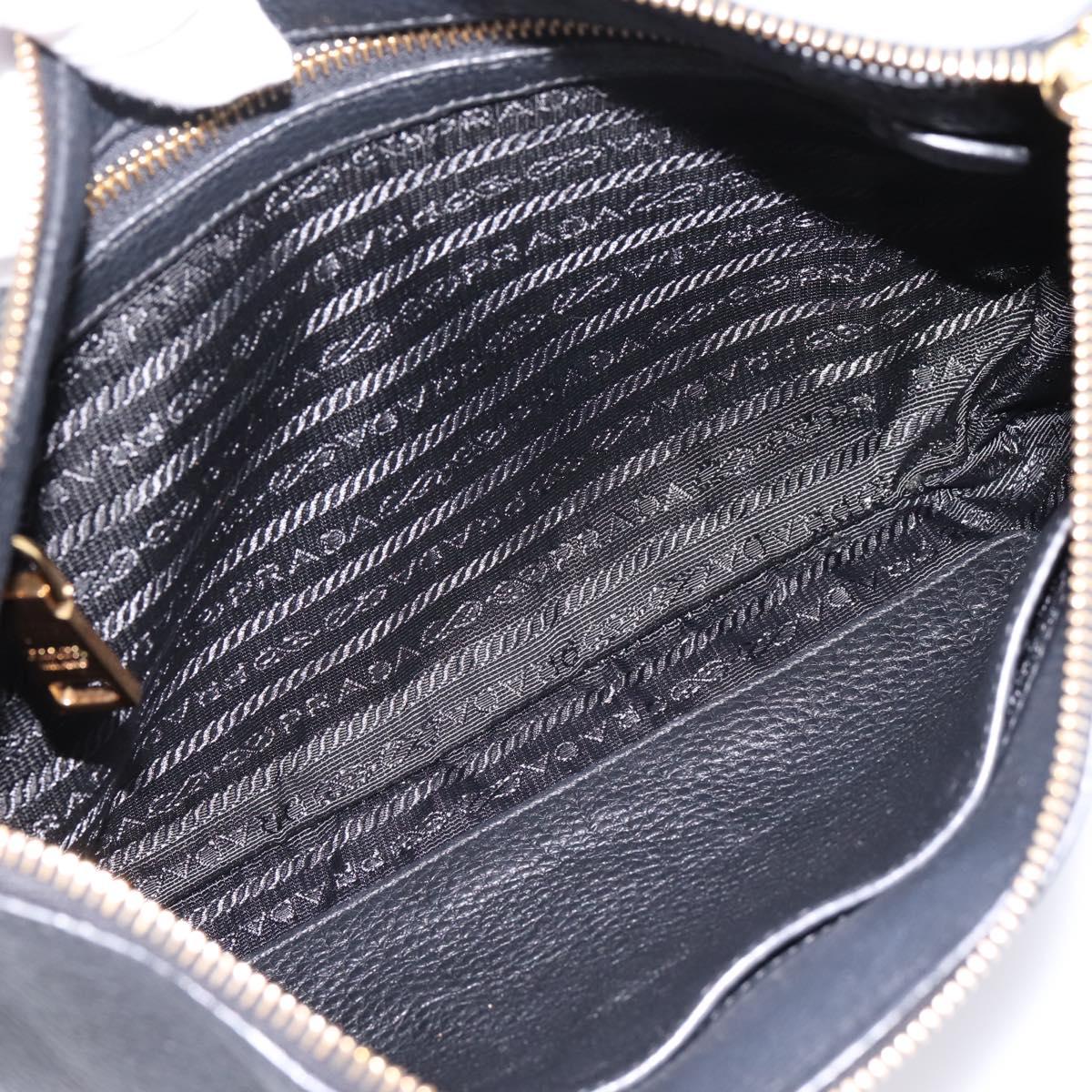 PRADA Clutch Bag Vittero Dino Leather Black Gold Auth 200490