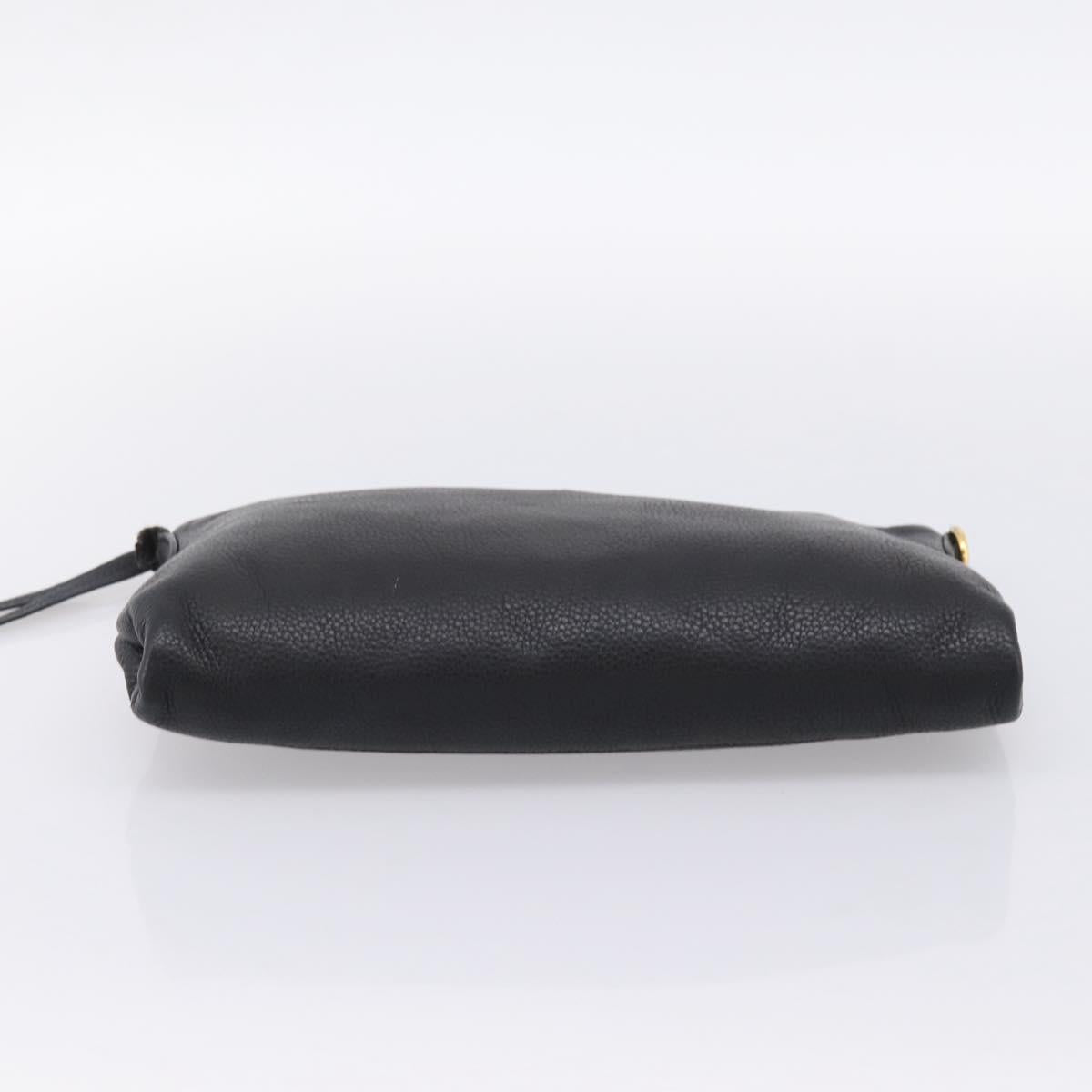 PRADA Clutch Bag Vittero Dino Leather Black Gold Auth 200490