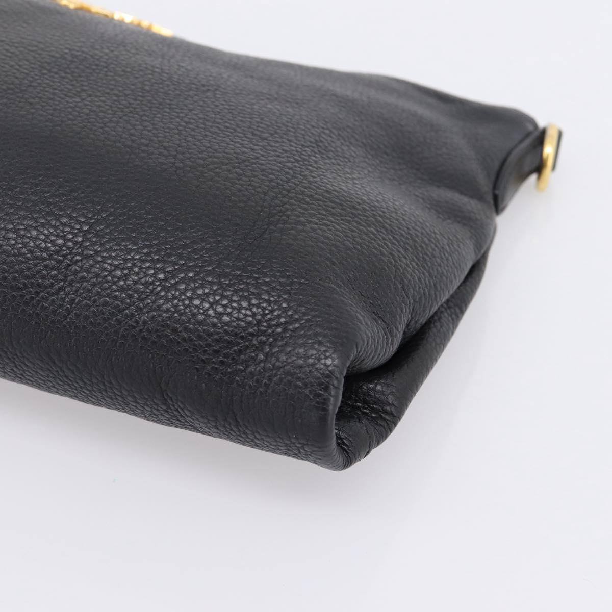 PRADA Clutch Bag Vittero Dino Leather Black Gold Auth 200490