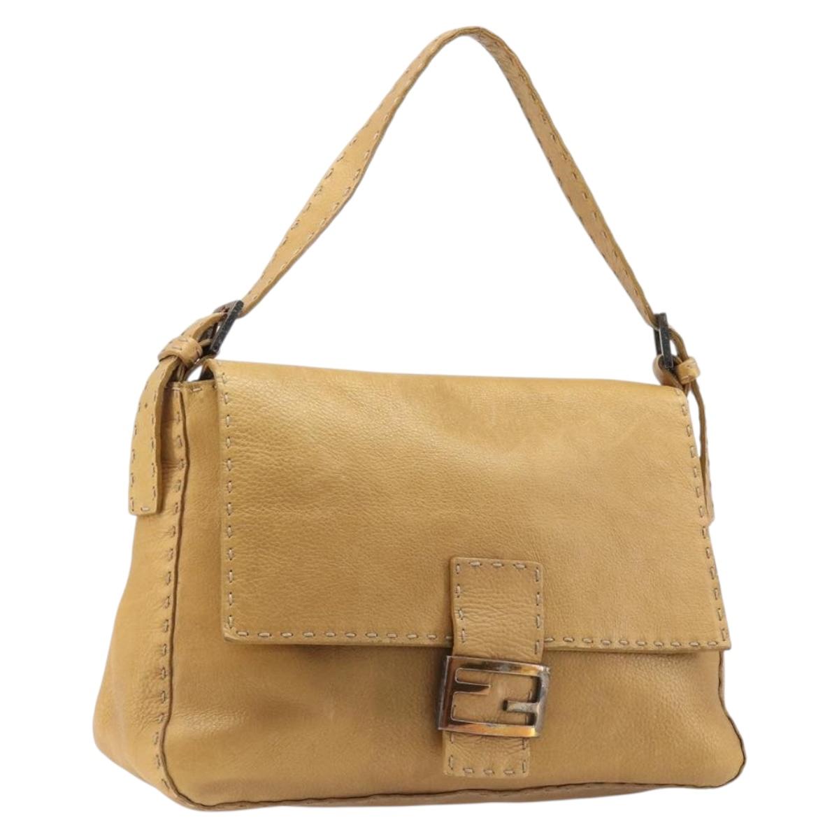 FENDI Selleria Mamma Baguette Shoulder Bag Leather Brown Gold Auth 200491A