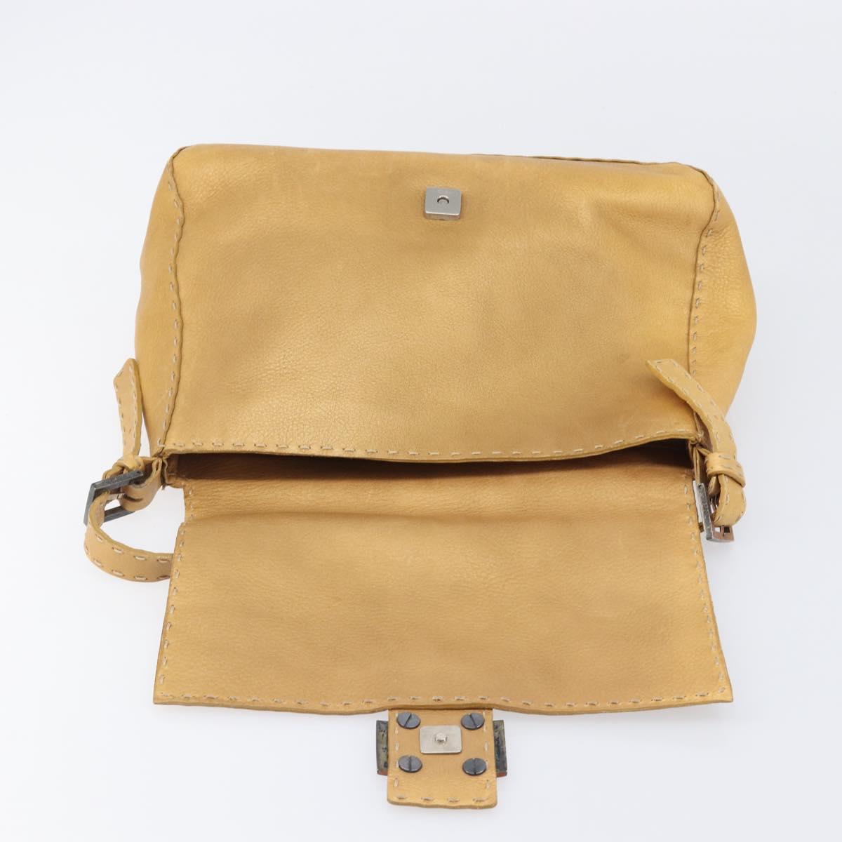 FENDI Selleria Mamma Baguette Shoulder Bag Leather Brown Gold Auth 200491A