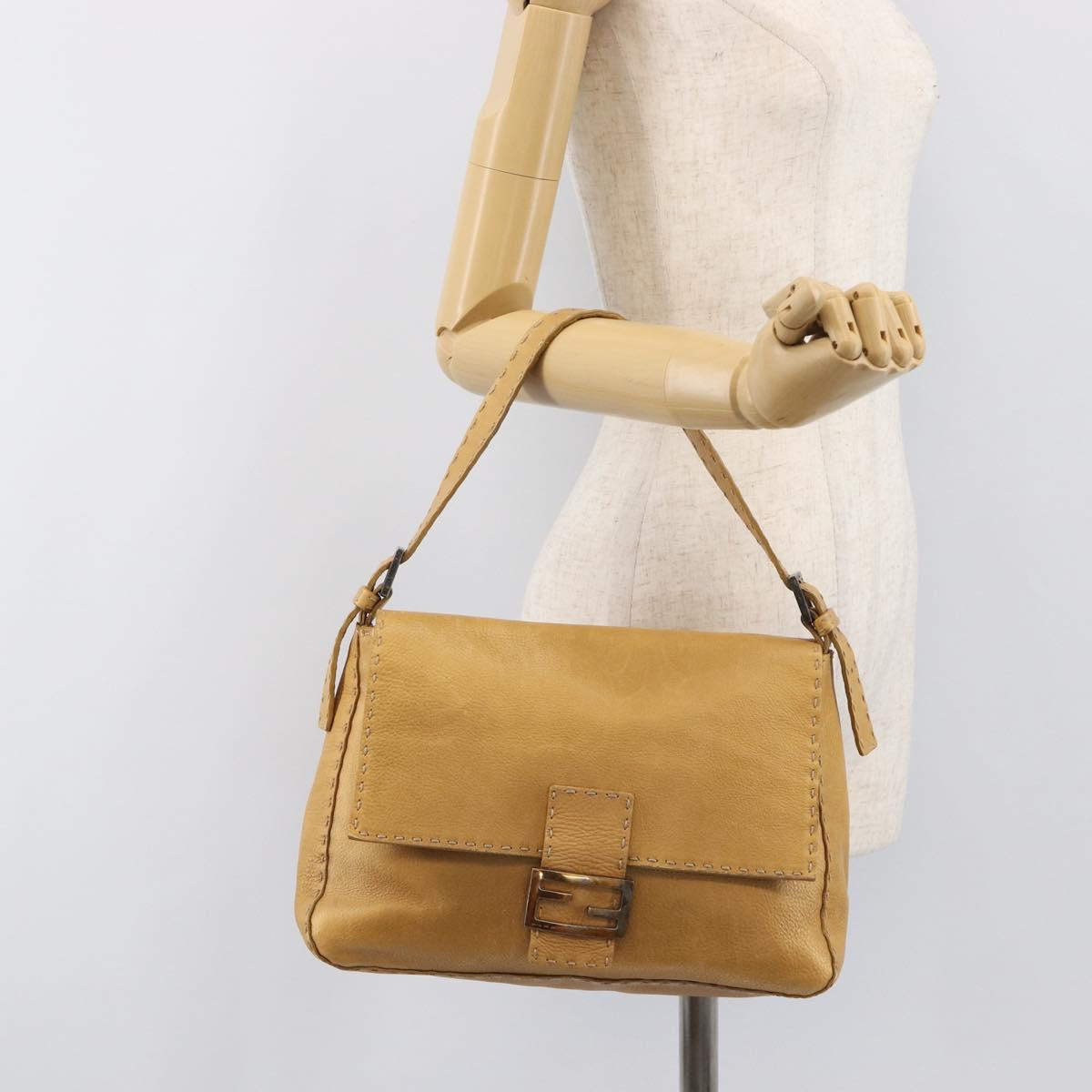 FENDI Selleria Mamma Baguette Shoulder Bag Leather Brown Gold Auth 200491A