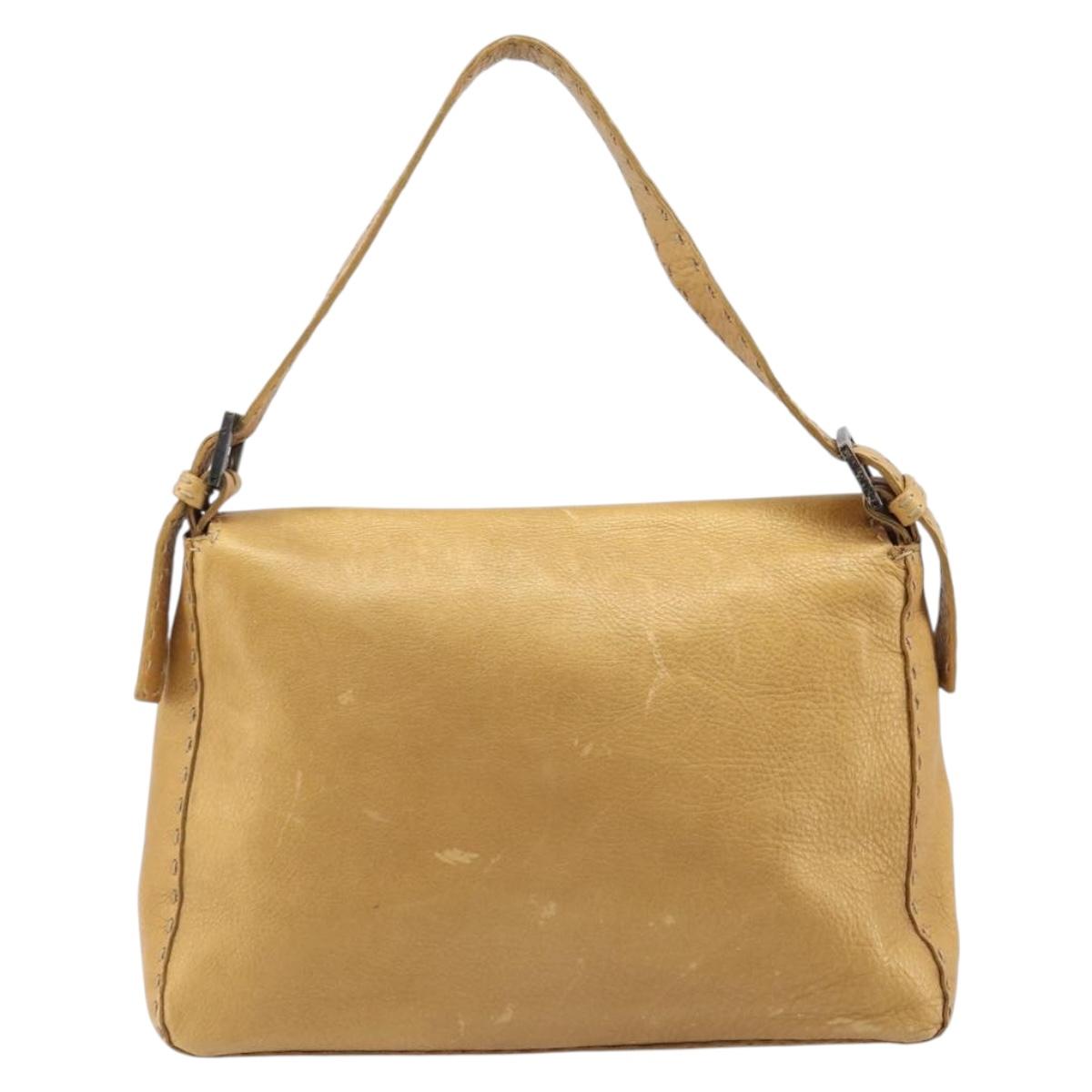 FENDI Selleria Mamma Baguette Shoulder Bag Leather Brown Gold Auth 200491A