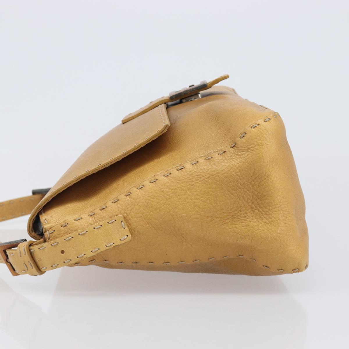FENDI Selleria Mamma Baguette Shoulder Bag Leather Brown Gold Auth 200491A
