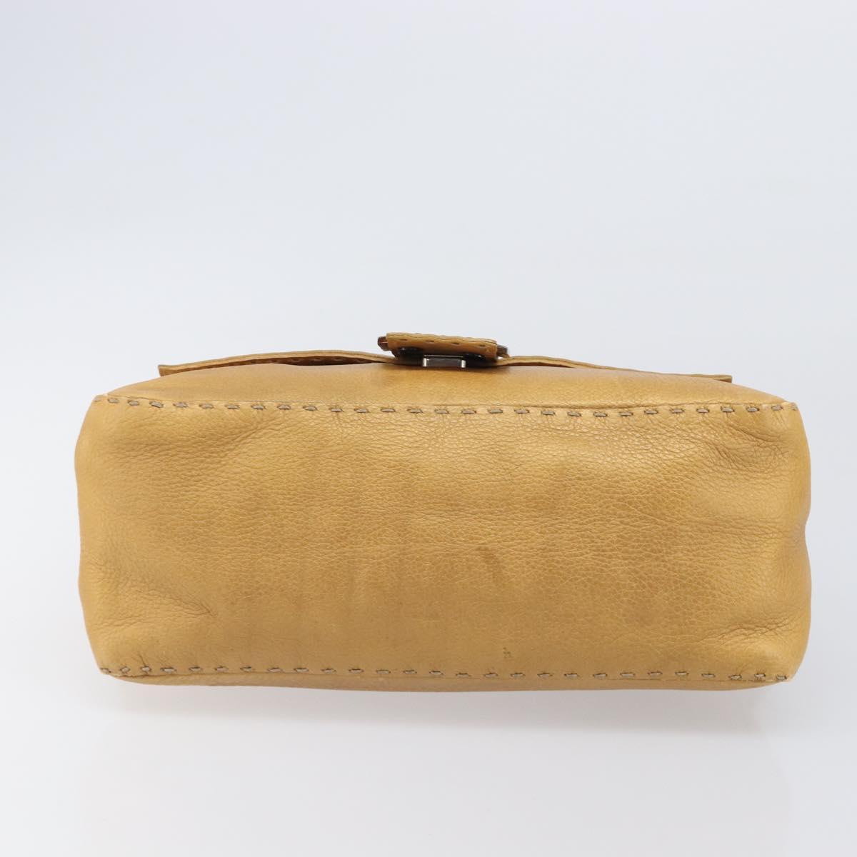 FENDI Selleria Mamma Baguette Shoulder Bag Leather Brown Gold Auth 200491A