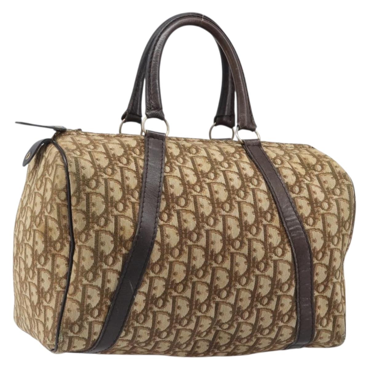 Christian Dior Trotter Canvas Boston Bag Beige Gold Auth 200492