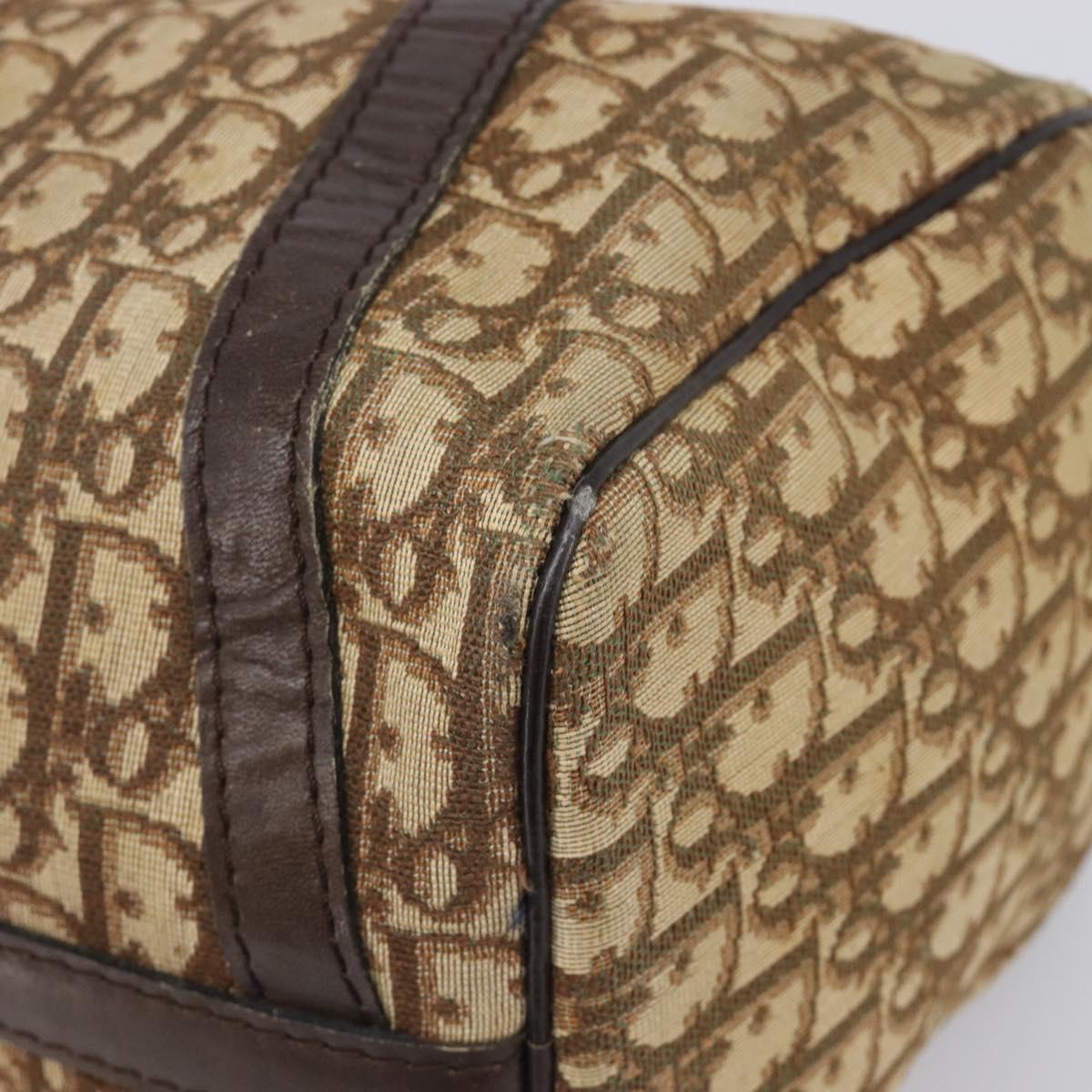 Christian Dior Trotter Canvas Boston Bag Beige Gold Auth 200492