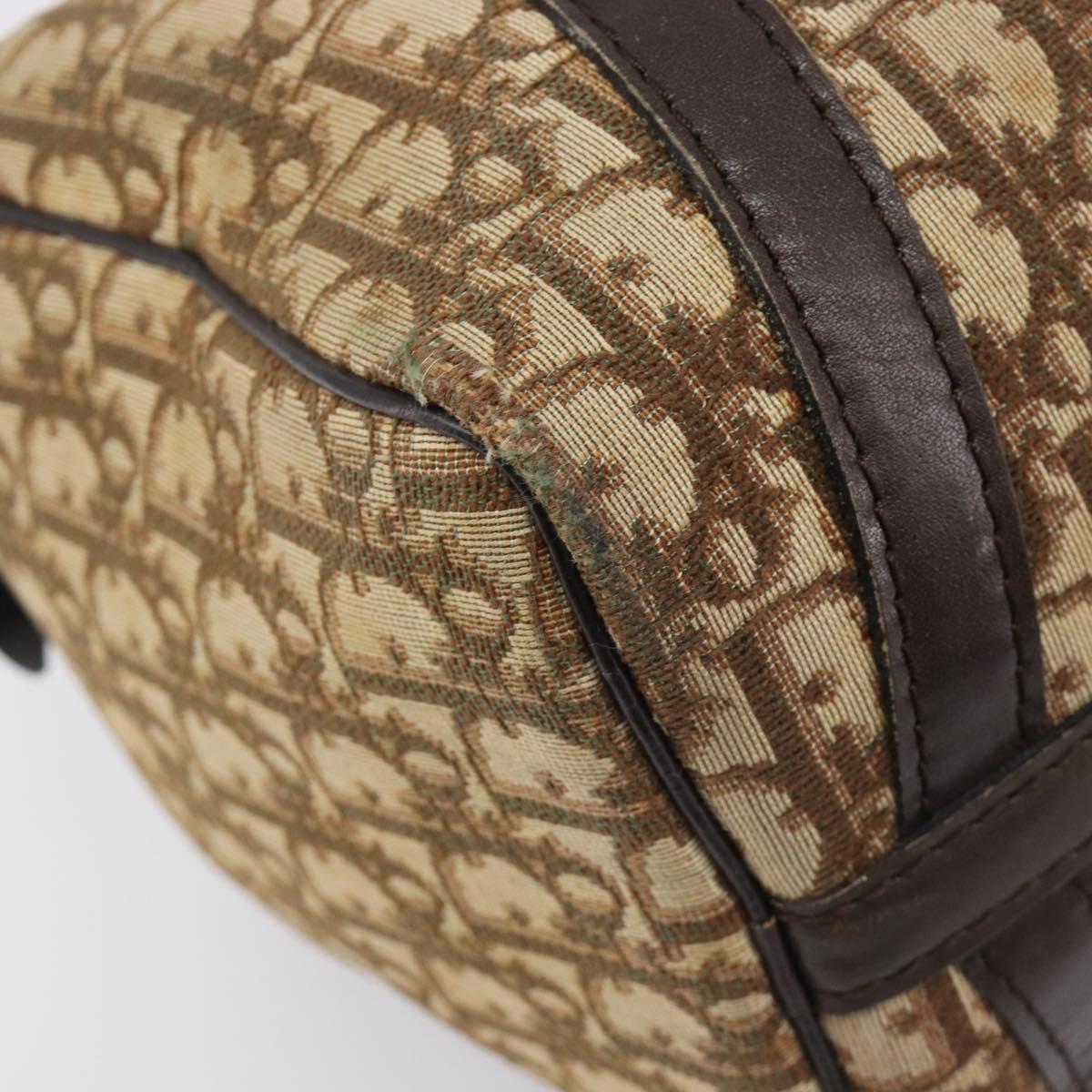 Christian Dior Trotter Canvas Boston Bag Beige Gold Auth 200492