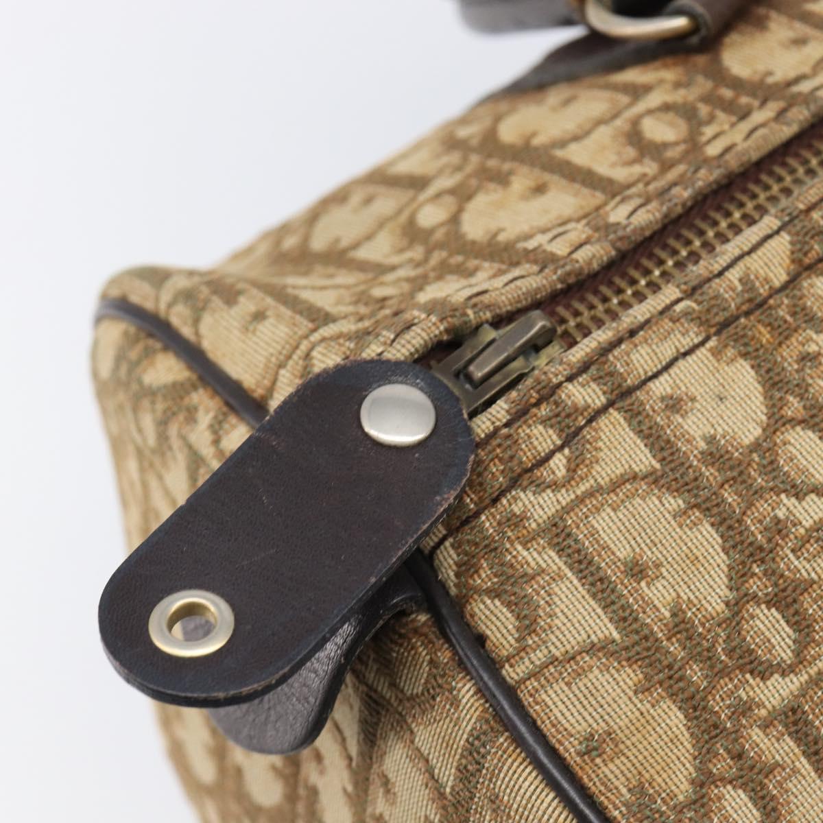 Christian Dior Trotter Canvas Boston Bag Beige Gold Auth 200492