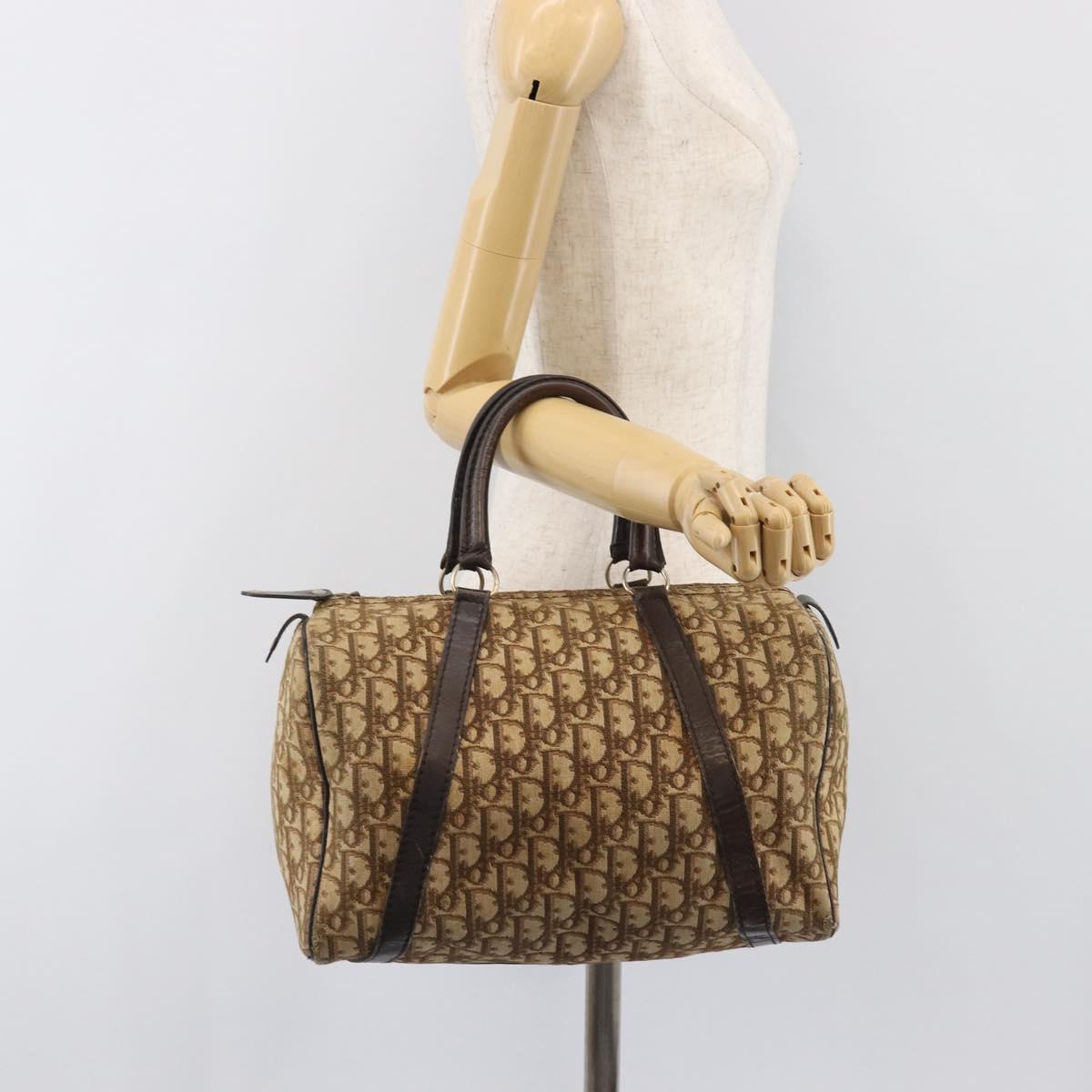 Christian Dior Trotter Canvas Boston Bag Beige Gold Auth 200492