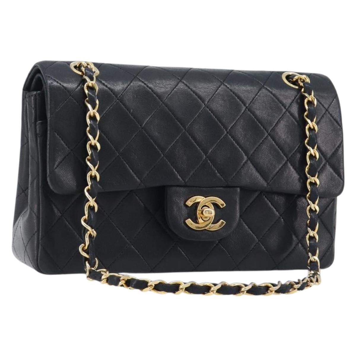 CHANEL Chain Matelasse 23 Shoulder Bag Lamb Skin Black Gold CC Auth 200493SAM