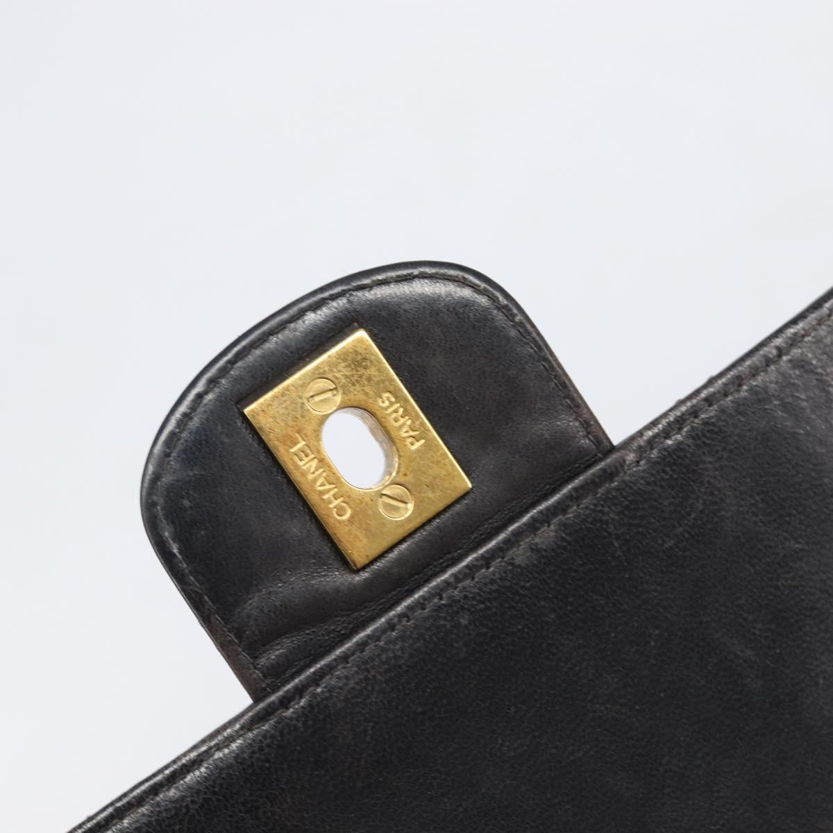 CHANEL Chain Matelasse Shoulder Bag Lamb Skin Black Gold CC Auth 200494SAM