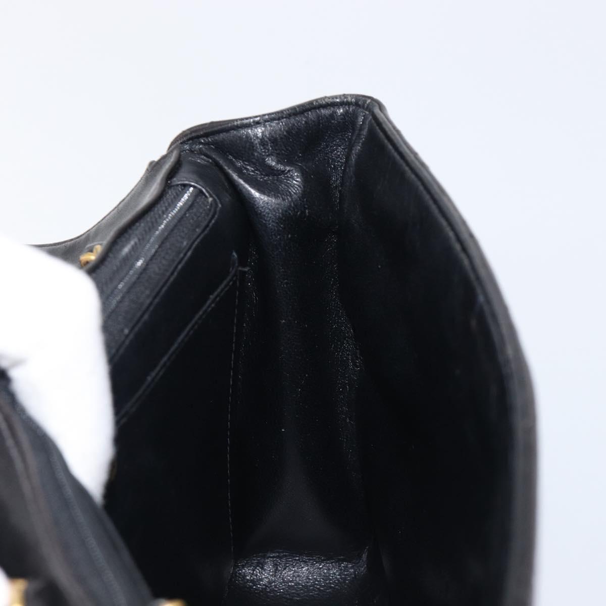 CHANEL Chain Matelasse Shoulder Bag Lamb Skin Black Gold CC Auth 200494SAM