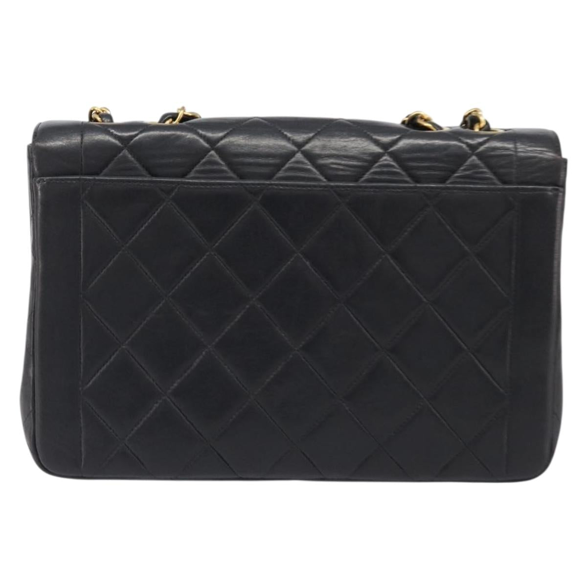 CHANEL Chain Matelasse Shoulder Bag Lamb Skin Black Gold CC Auth 200494SAM