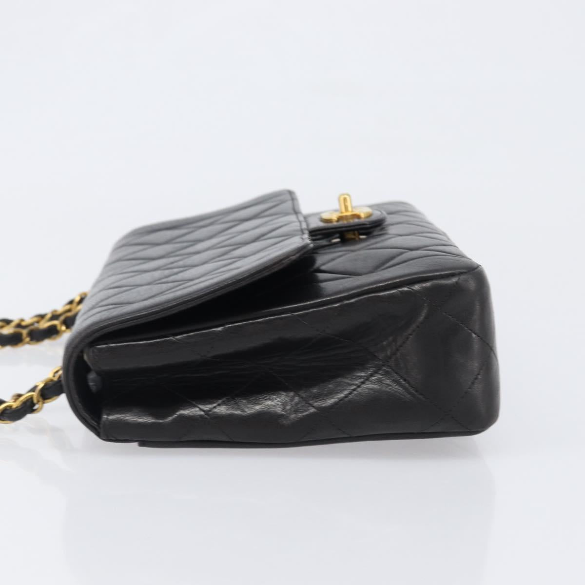 CHANEL Chain Matelasse Shoulder Bag Lamb Skin Black Gold CC Auth 200494SAM