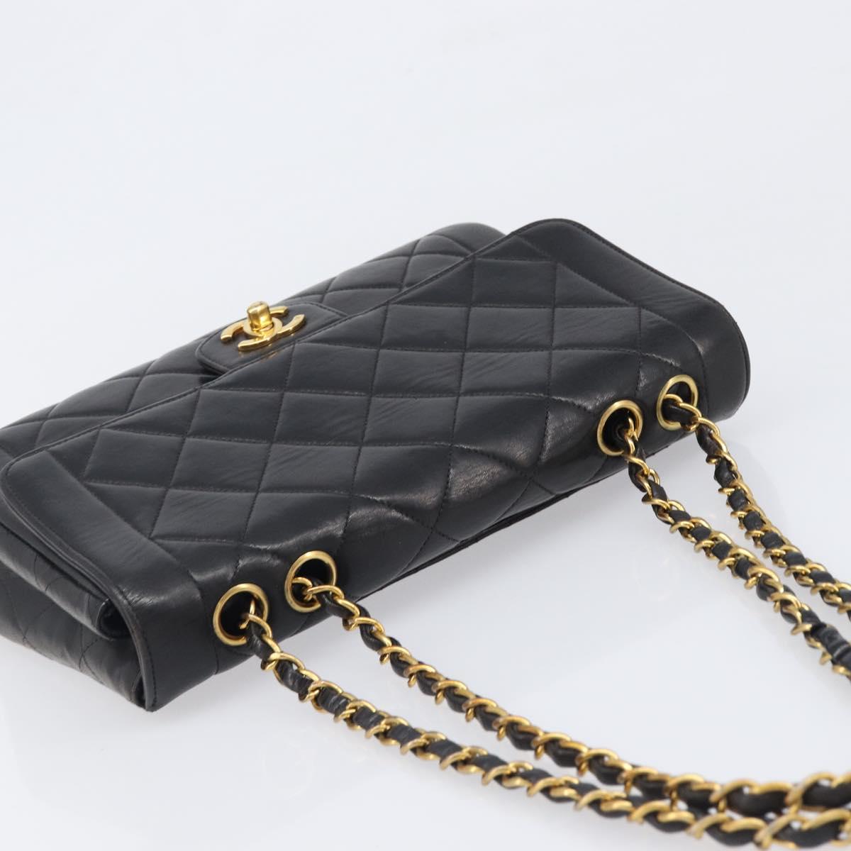 CHANEL Chain Matelasse Shoulder Bag Lamb Skin Black Gold CC Auth 200494SAM