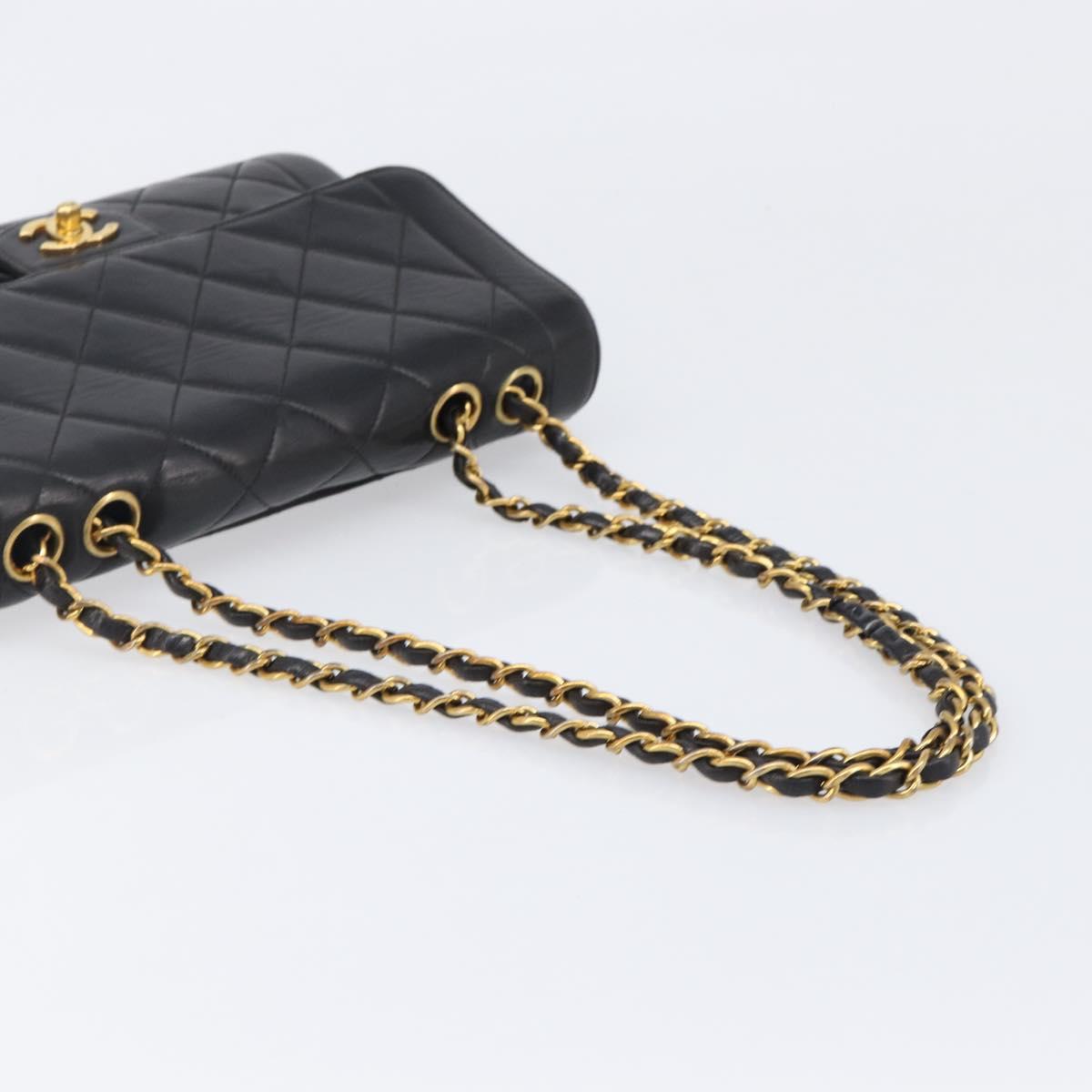 CHANEL Chain Matelasse Shoulder Bag Lamb Skin Black Gold CC Auth 200494SAM