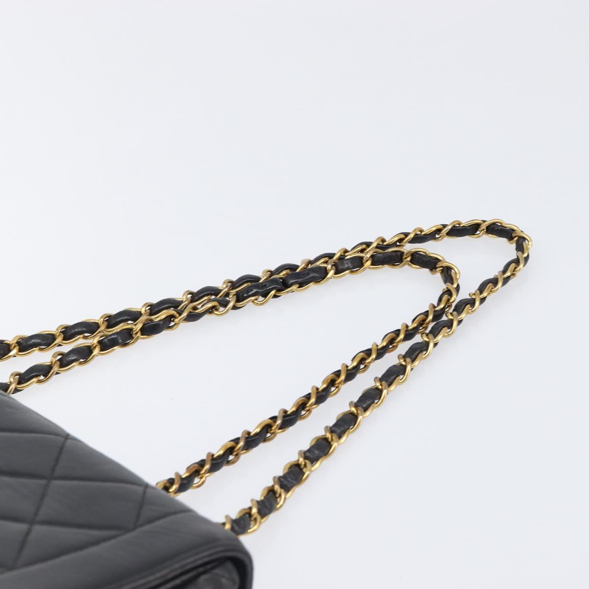 CHANEL Chain Matelasse Shoulder Bag Lamb Skin Black Gold CC Auth 200494SAM