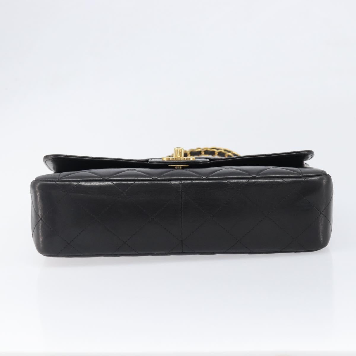 CHANEL Chain Matelasse Shoulder Bag Lamb Skin Black Gold CC Auth 200494SAM