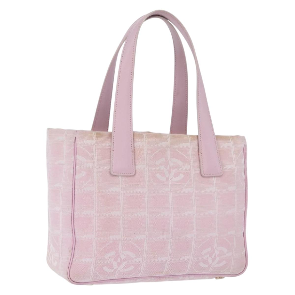 CHANEL New Travel Line Hand Bag Canvas Pink Gold CC Auth 200495