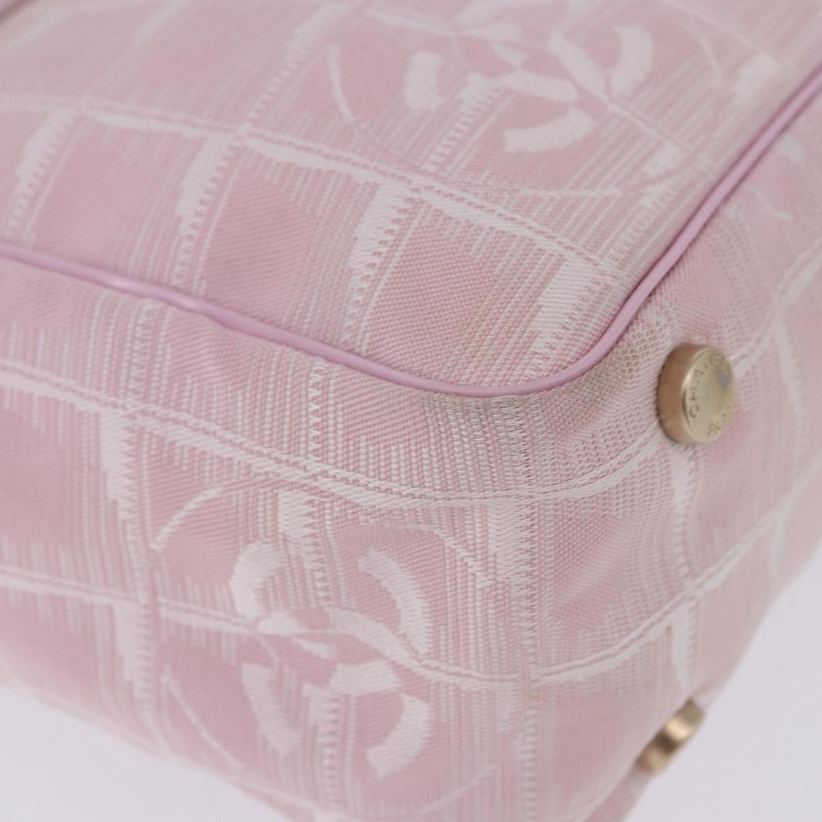 CHANEL New Travel Line Hand Bag Canvas Pink Gold CC Auth 200495
