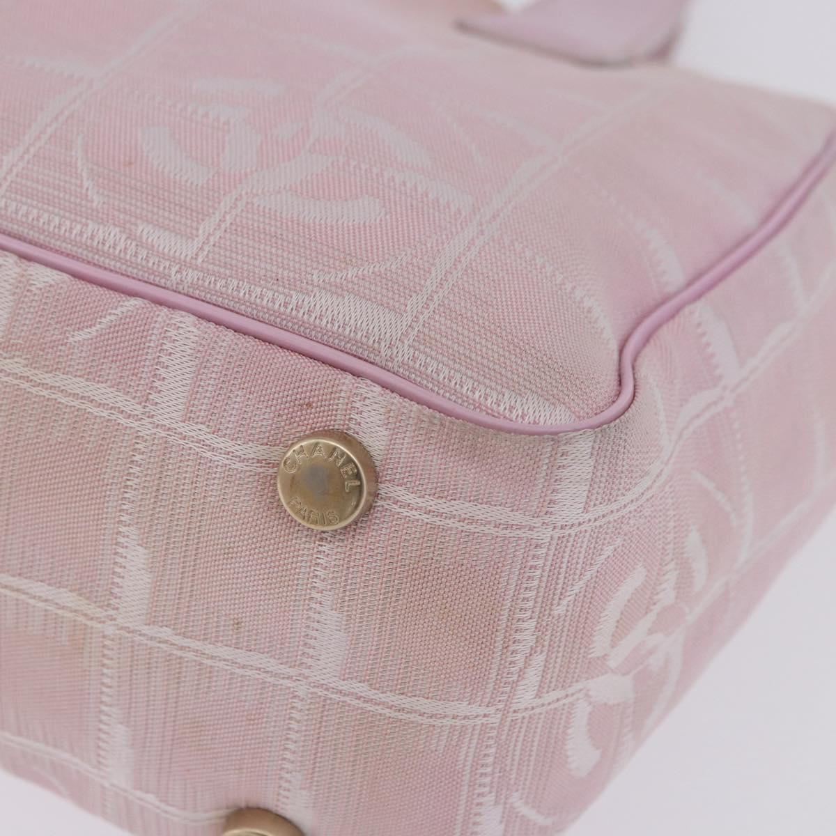 CHANEL New Travel Line Hand Bag Canvas Pink Gold CC Auth 200495