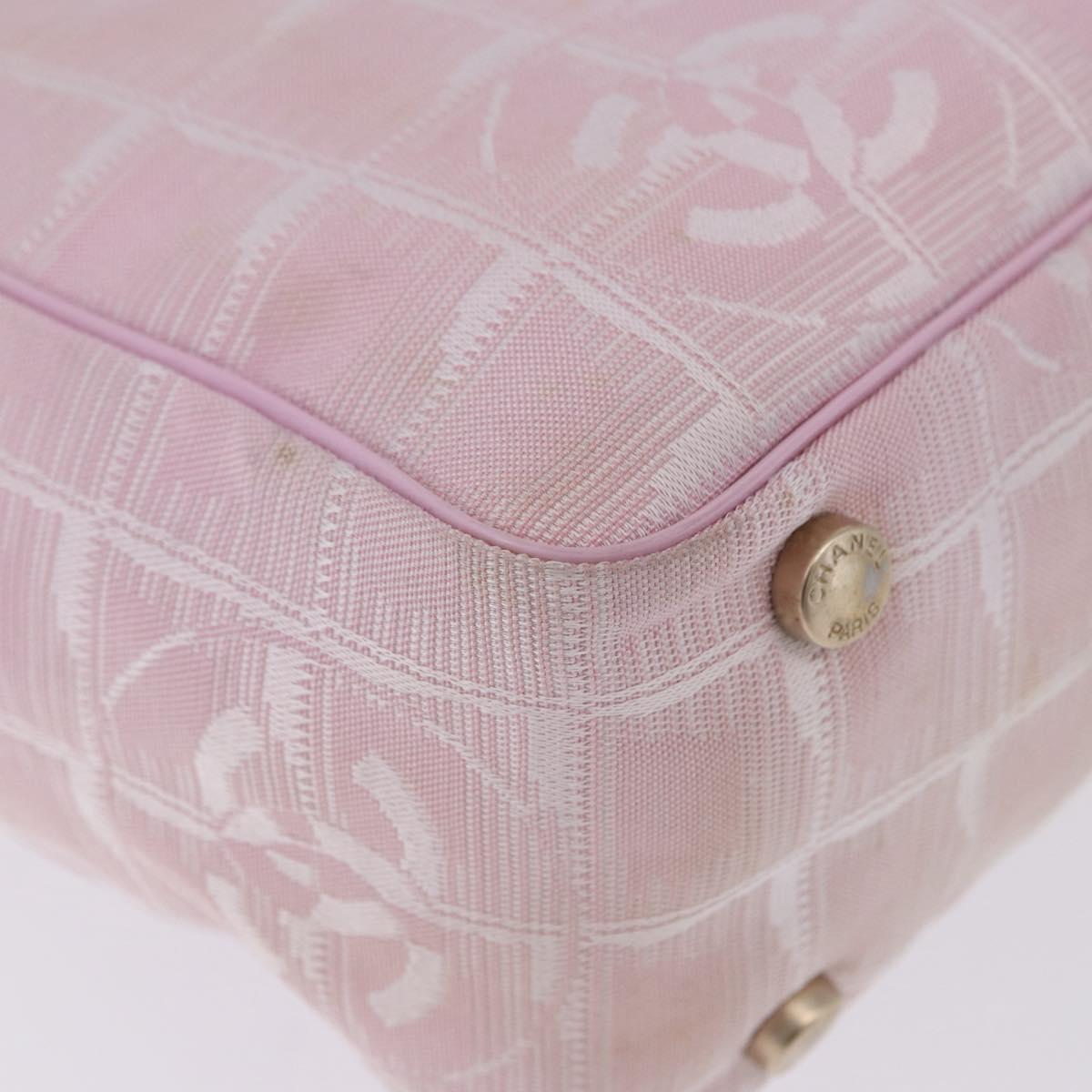 CHANEL New Travel Line Hand Bag Canvas Pink Gold CC Auth 200495
