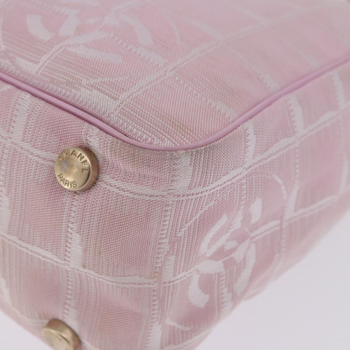 CHANEL New Travel Line Hand Bag Canvas Pink Gold CC Auth 200495