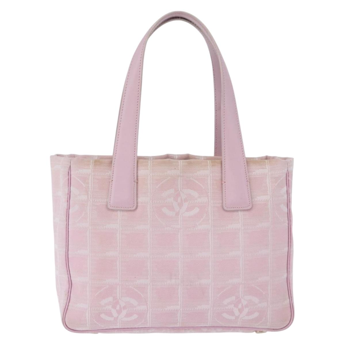 CHANEL New Travel Line Hand Bag Canvas Pink Gold CC Auth 200495