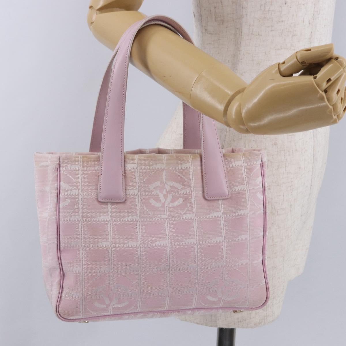 CHANEL New Travel Line Hand Bag Canvas Pink Gold CC Auth 200495
