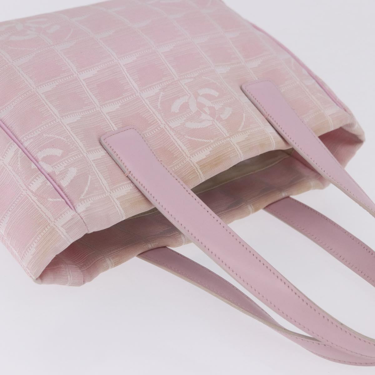 CHANEL New Travel Line Hand Bag Canvas Pink Gold CC Auth 200495