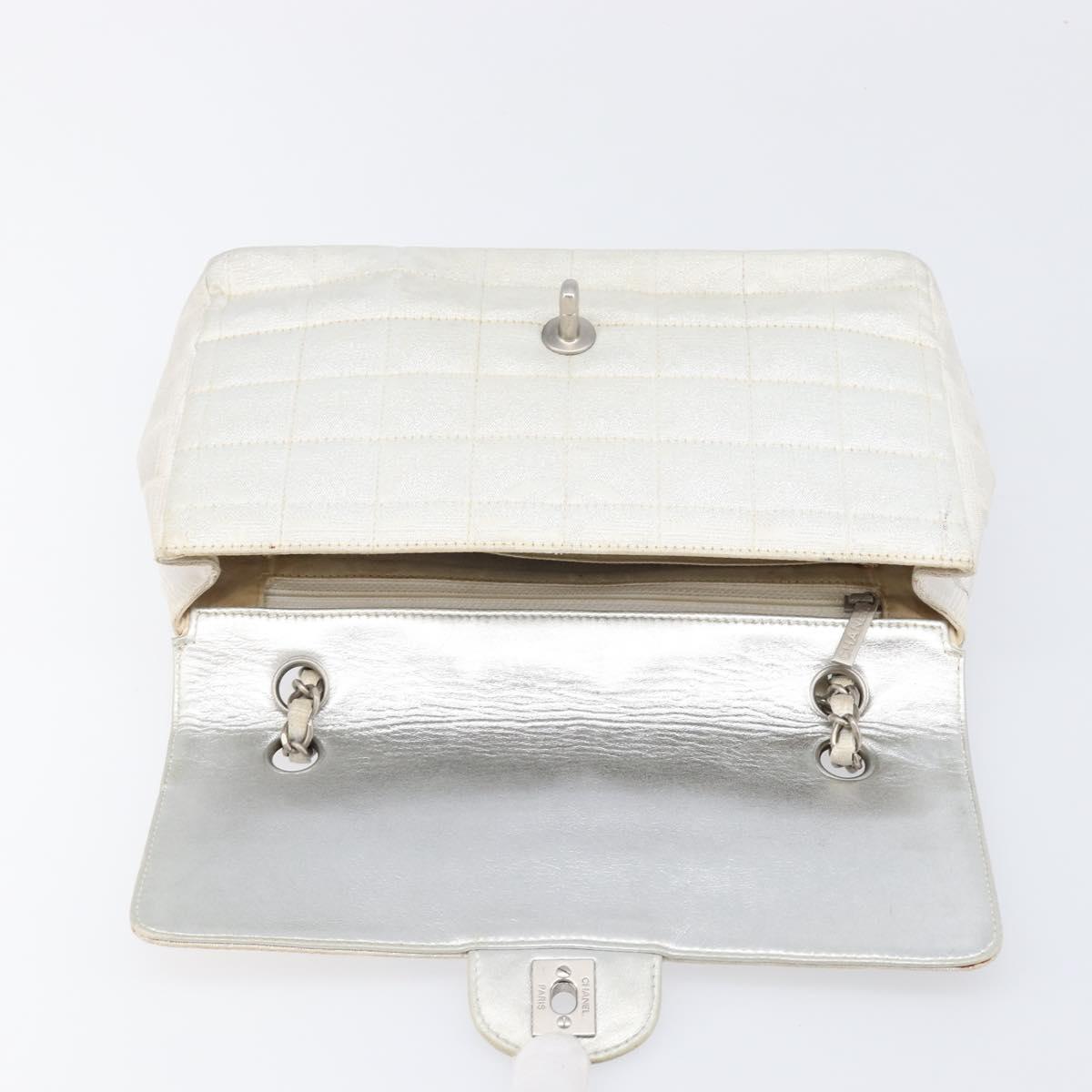 CHANEL Choco Bar Chain Shoulder Bag Nylon Silver CC Auth 200496A