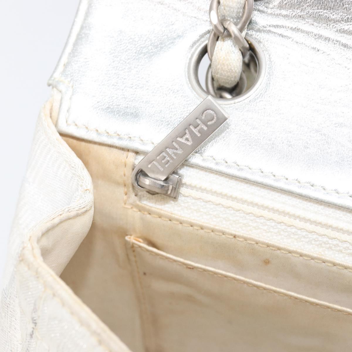 CHANEL Choco Bar Chain Shoulder Bag Nylon Silver CC Auth 200496A