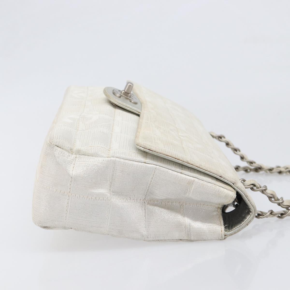CHANEL Choco Bar Chain Shoulder Bag Nylon Silver CC Auth 200496A