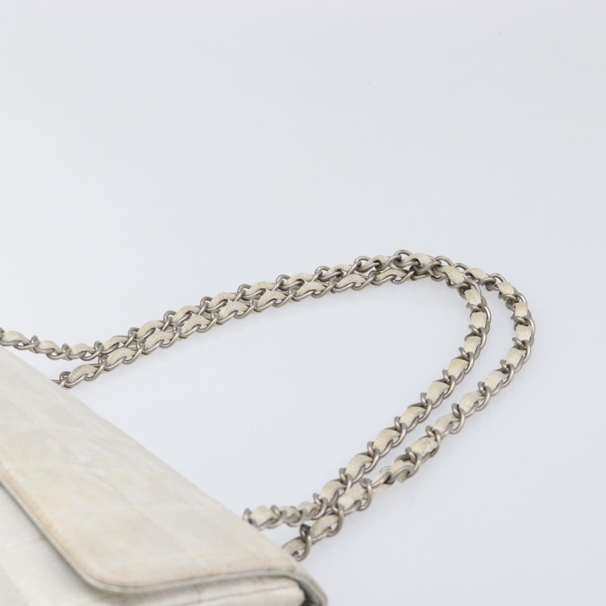 CHANEL Choco Bar Chain Shoulder Bag Nylon Silver CC Auth 200496A