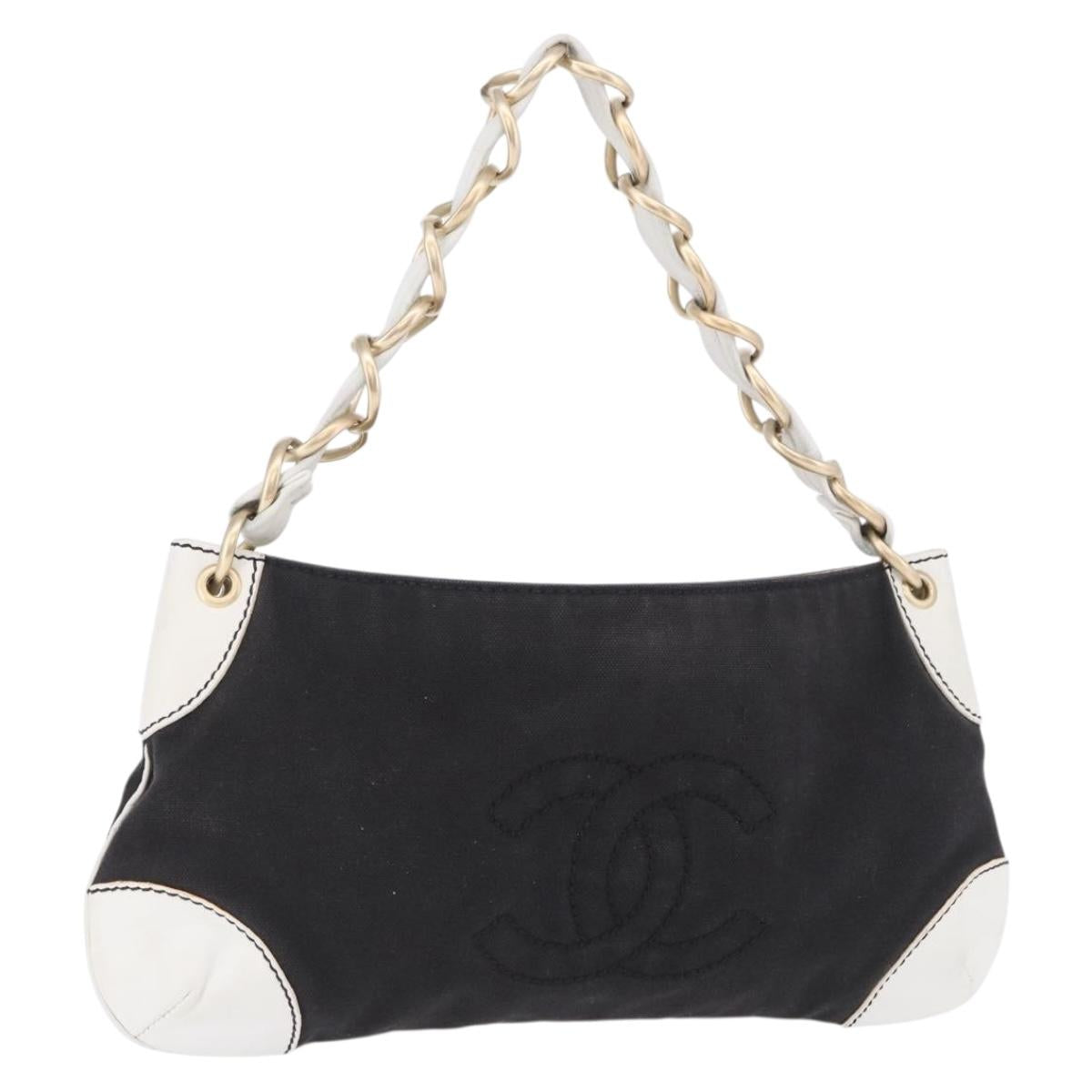 CHANEL Chain Shoulder Bag Canvas Black Gold CC Auth 200497V