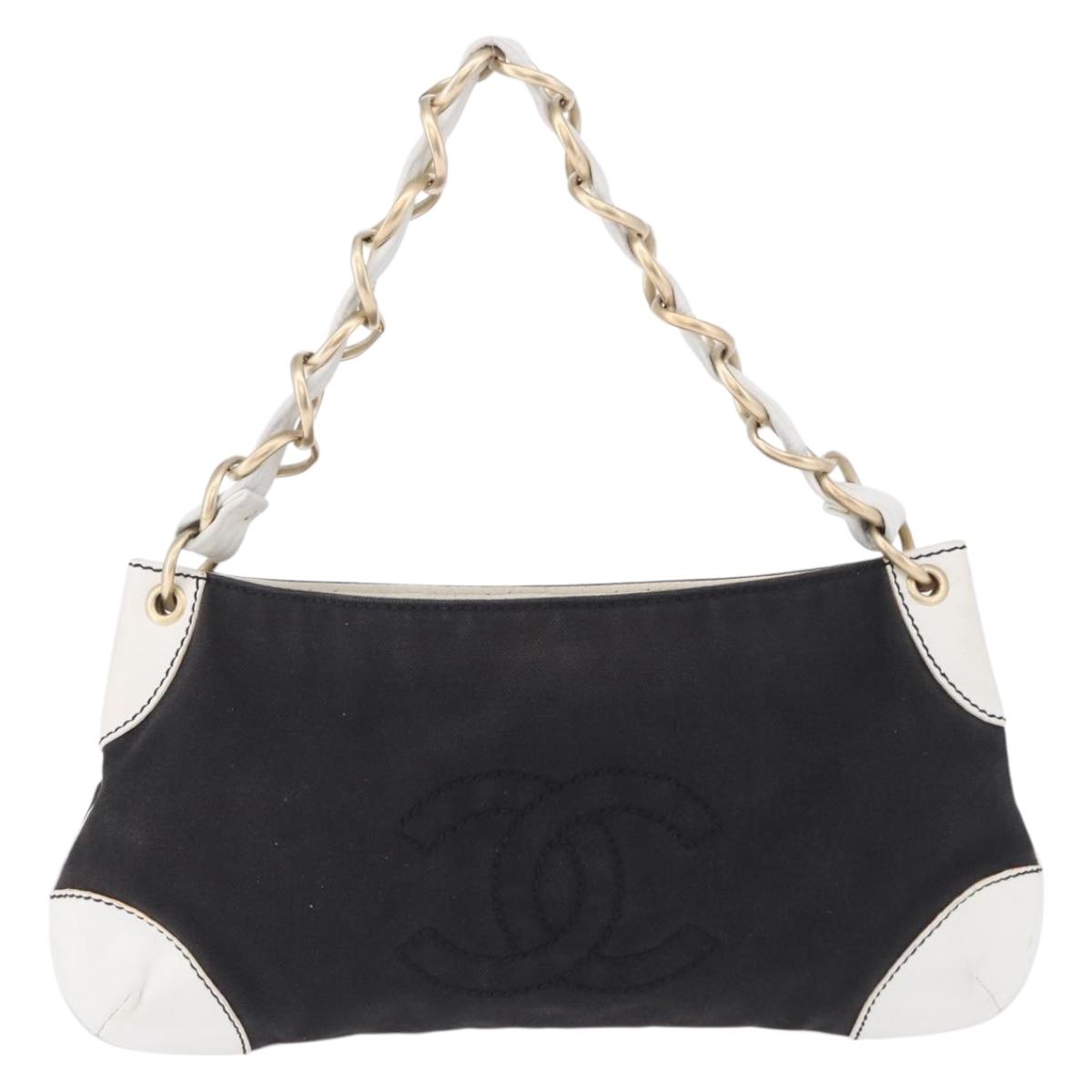 CHANEL Chain Shoulder Bag Canvas Black Gold CC Auth 200497V