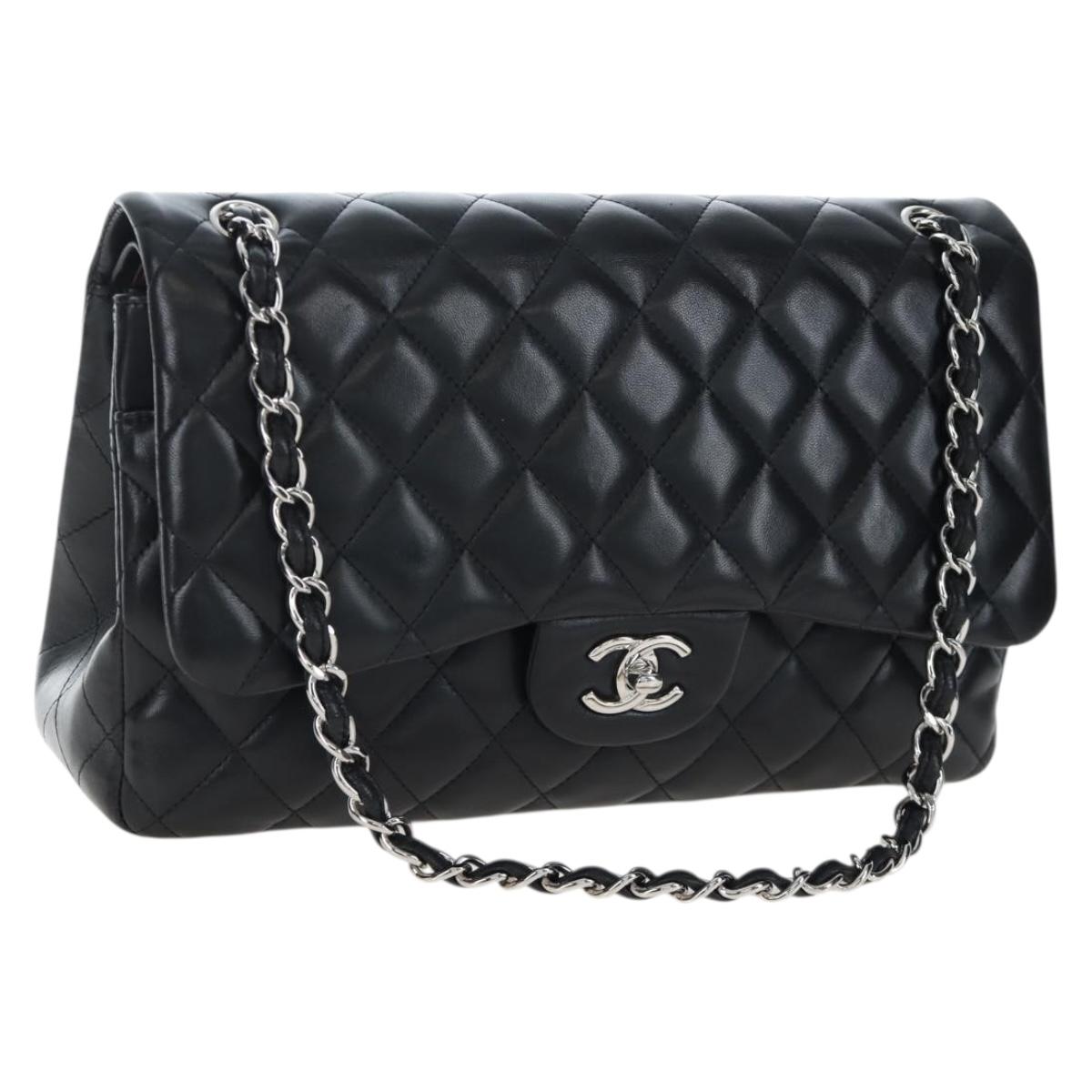 CHANEL Matelasse 30 Chain Shoulder Bag Lamb Skin Black Silver CC Auth 200505SAM