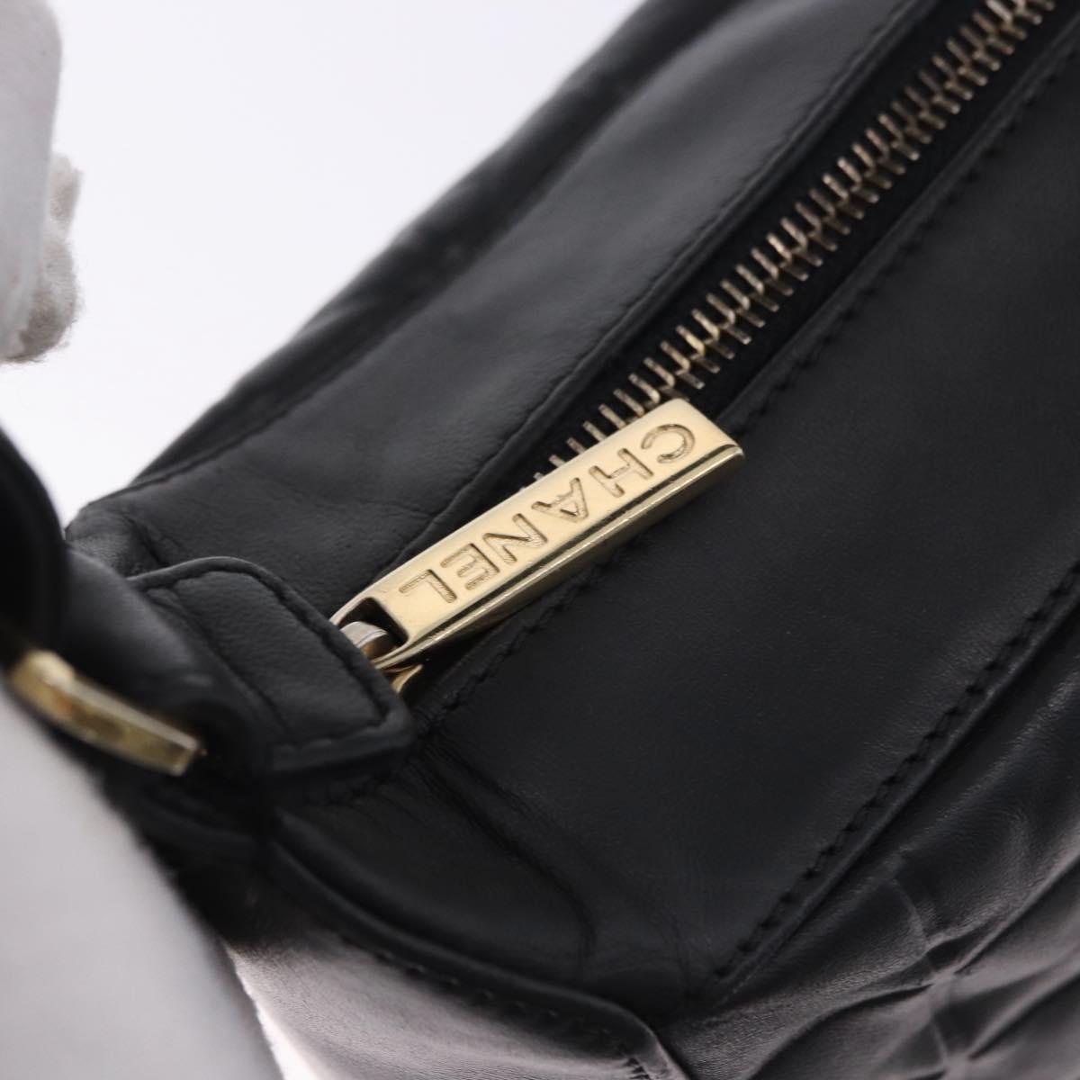 CHANEL Choco Bar Shoulder Bag Lamb Skin Black Gold CC Auth 200511V
