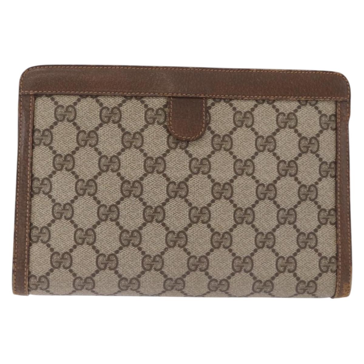 GUCCI GG Supreme Web Sherry Line Clutch Bag PVC Beige Gold 89 01 032 Auth 200512