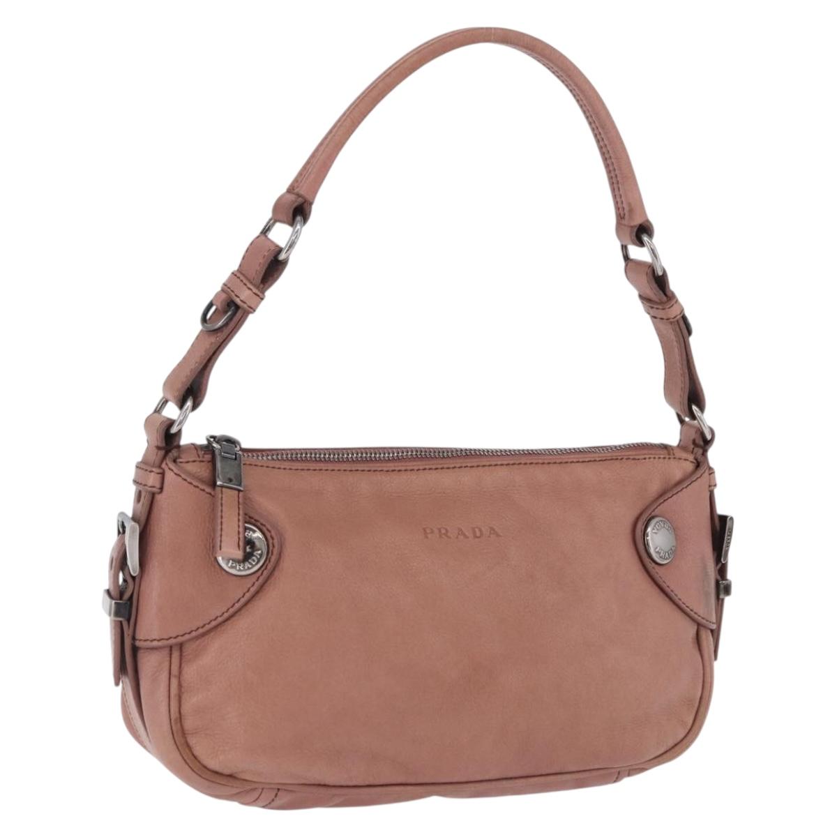PRADA Shoulder Bag Leather Pink Silver Auth 200523