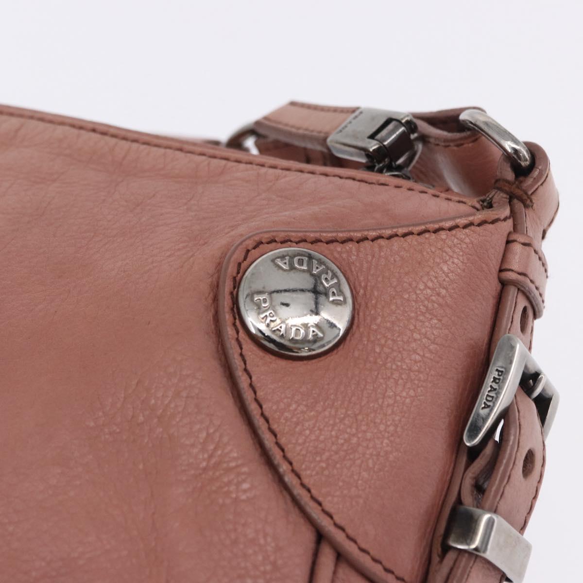 PRADA Shoulder Bag Leather Pink Silver Auth 200523