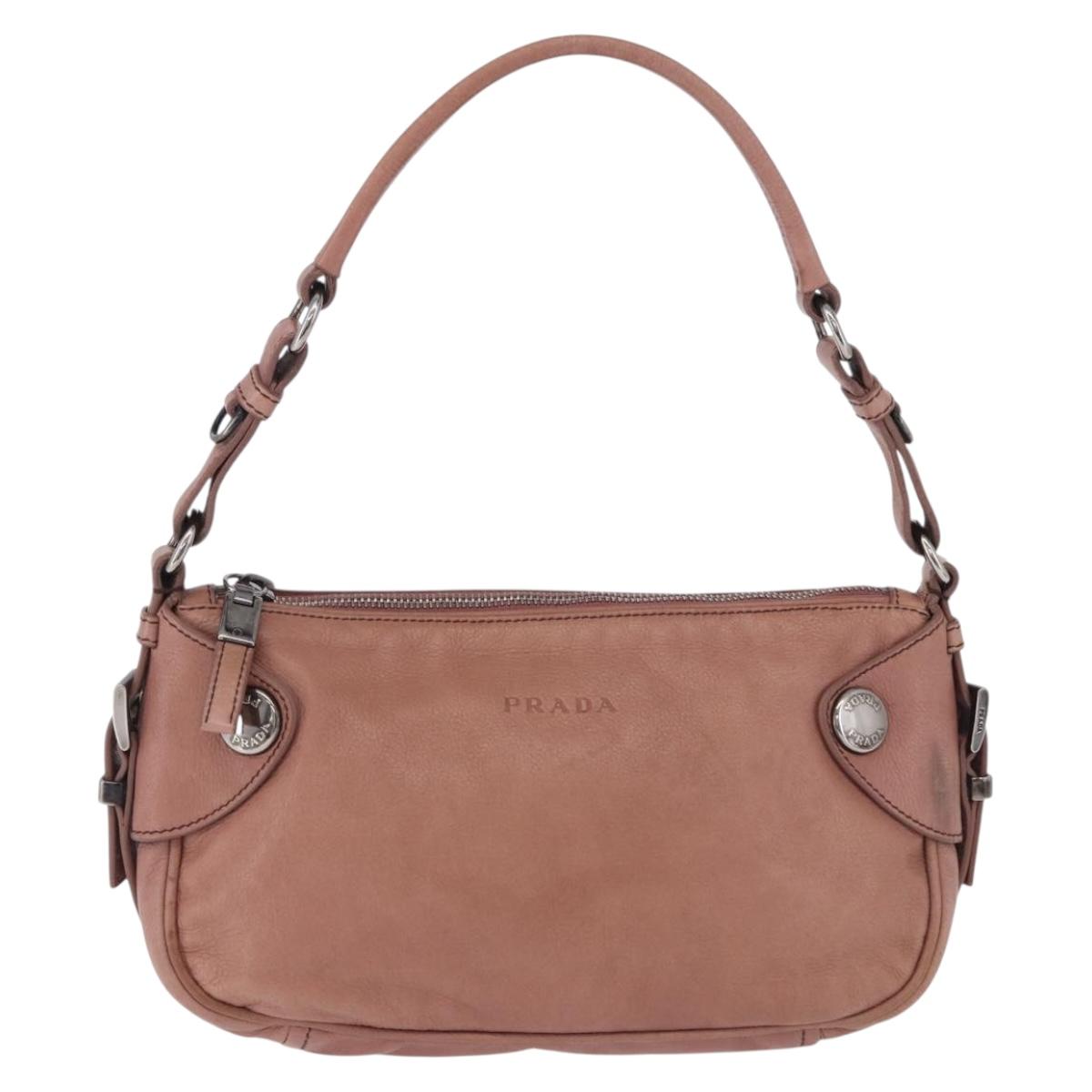PRADA Shoulder Bag Leather Pink Silver Auth 200523