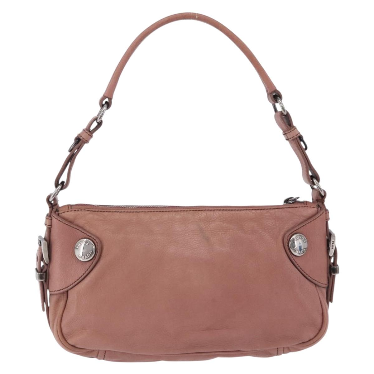 PRADA Shoulder Bag Leather Pink Silver Auth 200523