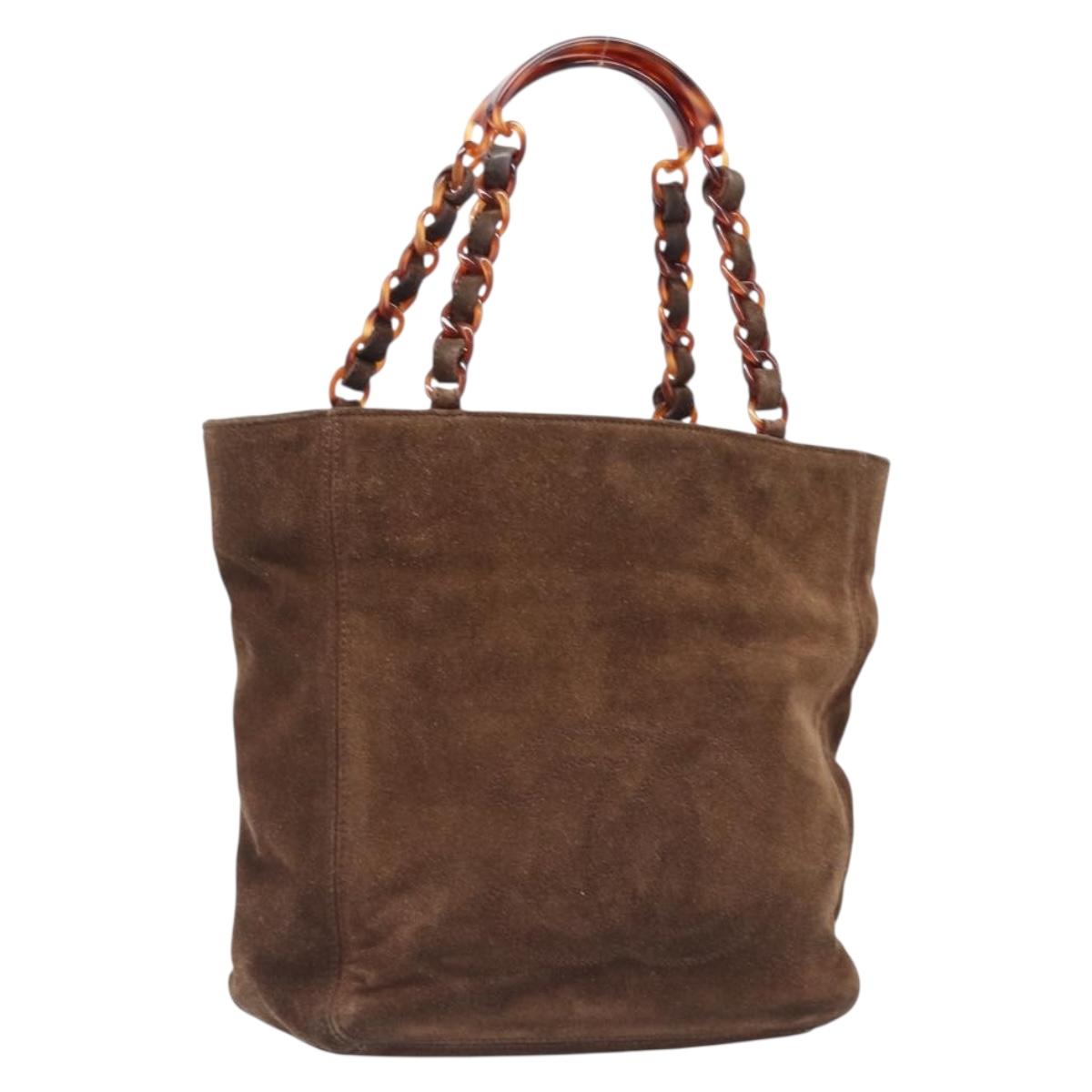 CHANEL Chain Tote Bag Suede Brown CC Auth 200525