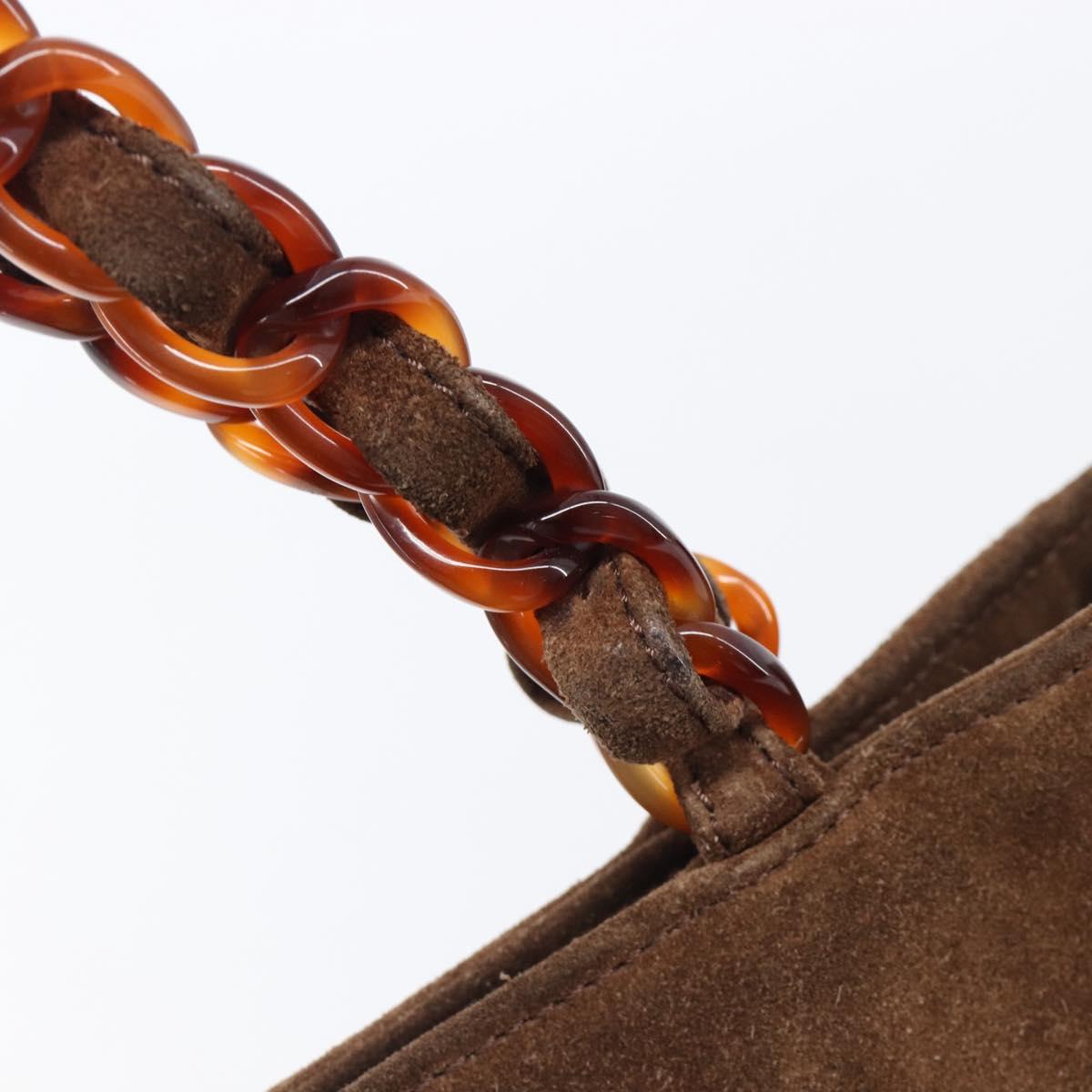CHANEL Chain Tote Bag Suede Brown CC Auth 200525