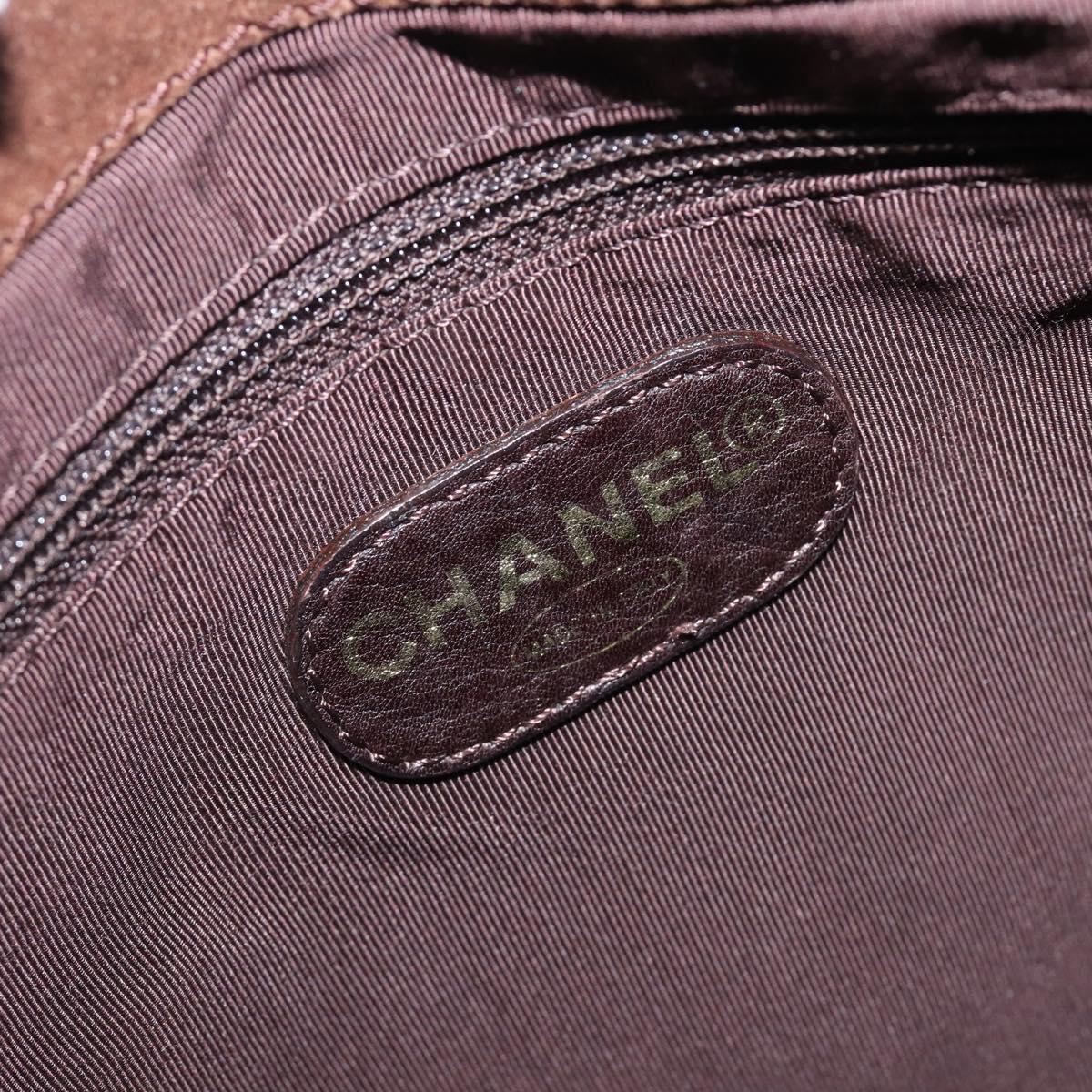 CHANEL Chain Tote Bag Suede Brown CC Auth 200525