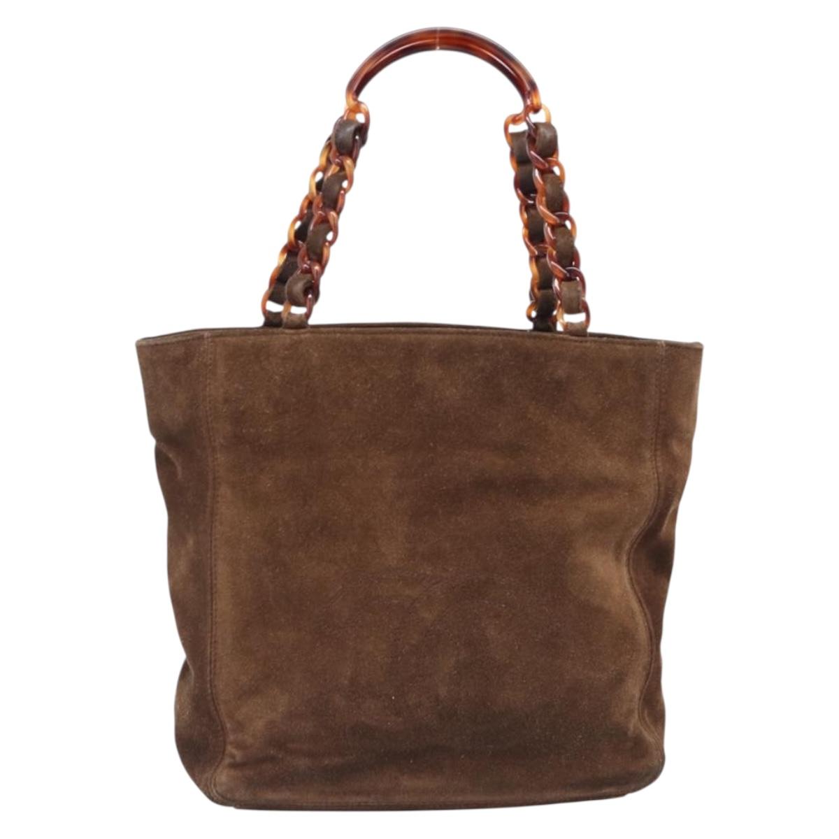 CHANEL Chain Tote Bag Suede Brown CC Auth 200525