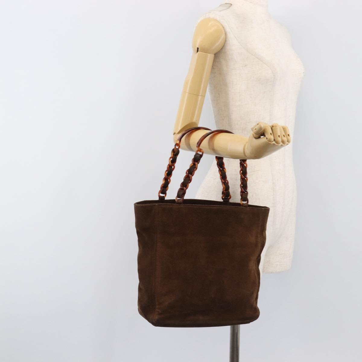 CHANEL Chain Tote Bag Suede Brown CC Auth 200525